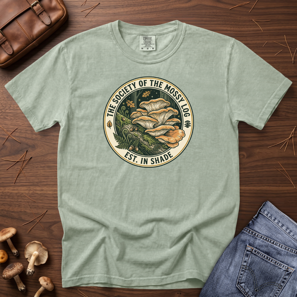 Society of the Mossy Log Mushroom Badge T-Shirt