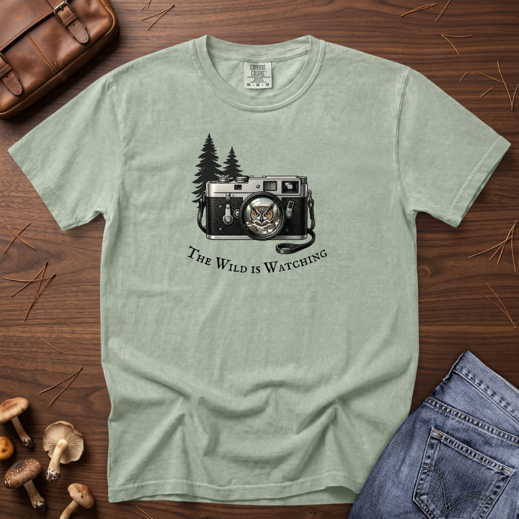 Owl, The Wild is Watching Camera T-Shirt