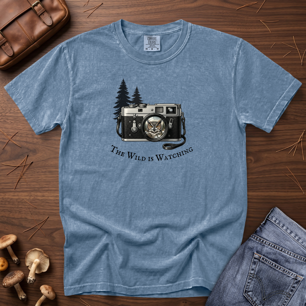 Owl, The Wild is Watching Camera T-Shirt