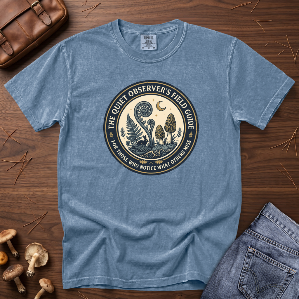 Quiet Observer's Field Guide Mushroom Fern Badge T-Shirt