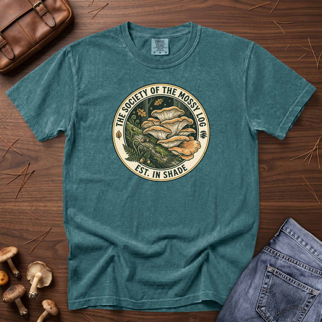 Society of the Mossy Log Mushroom Badge T-Shirt