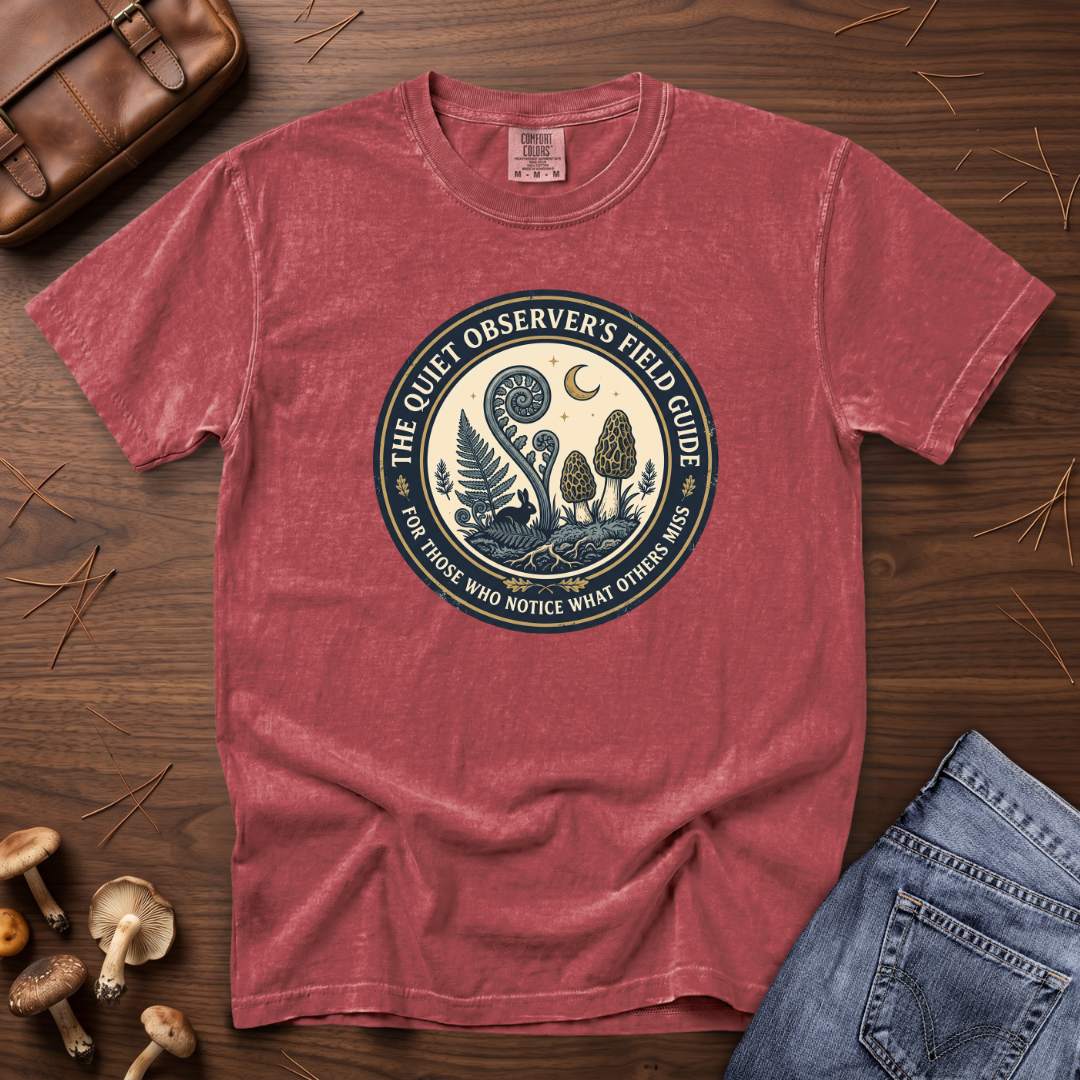Quiet Observer's Field Guide Mushroom Fern Badge T-Shirt
