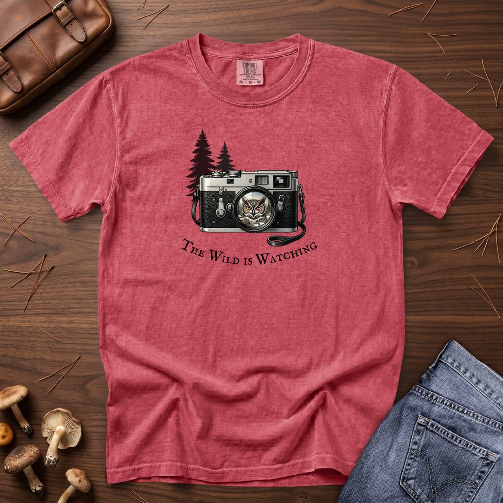 Owl, The Wild is Watching Camera T-Shirt
