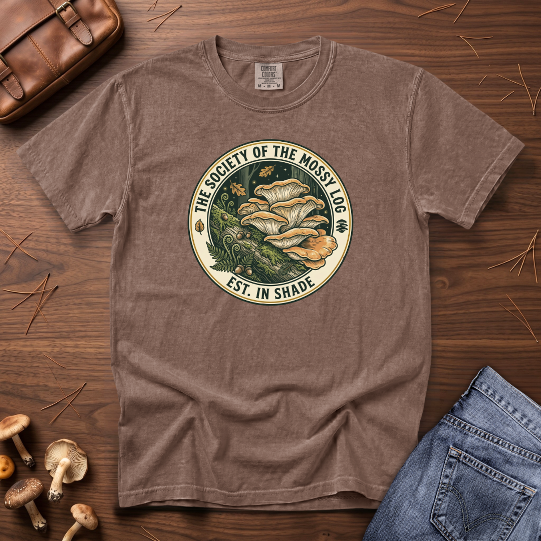 Society of the Mossy Log Mushroom Badge T-Shirt