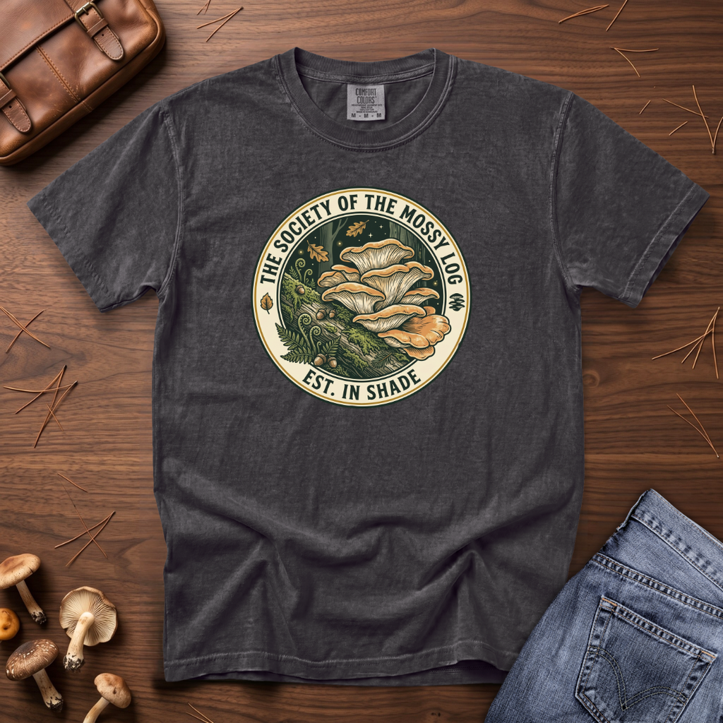 Society of the Mossy Log Mushroom Badge T-Shirt