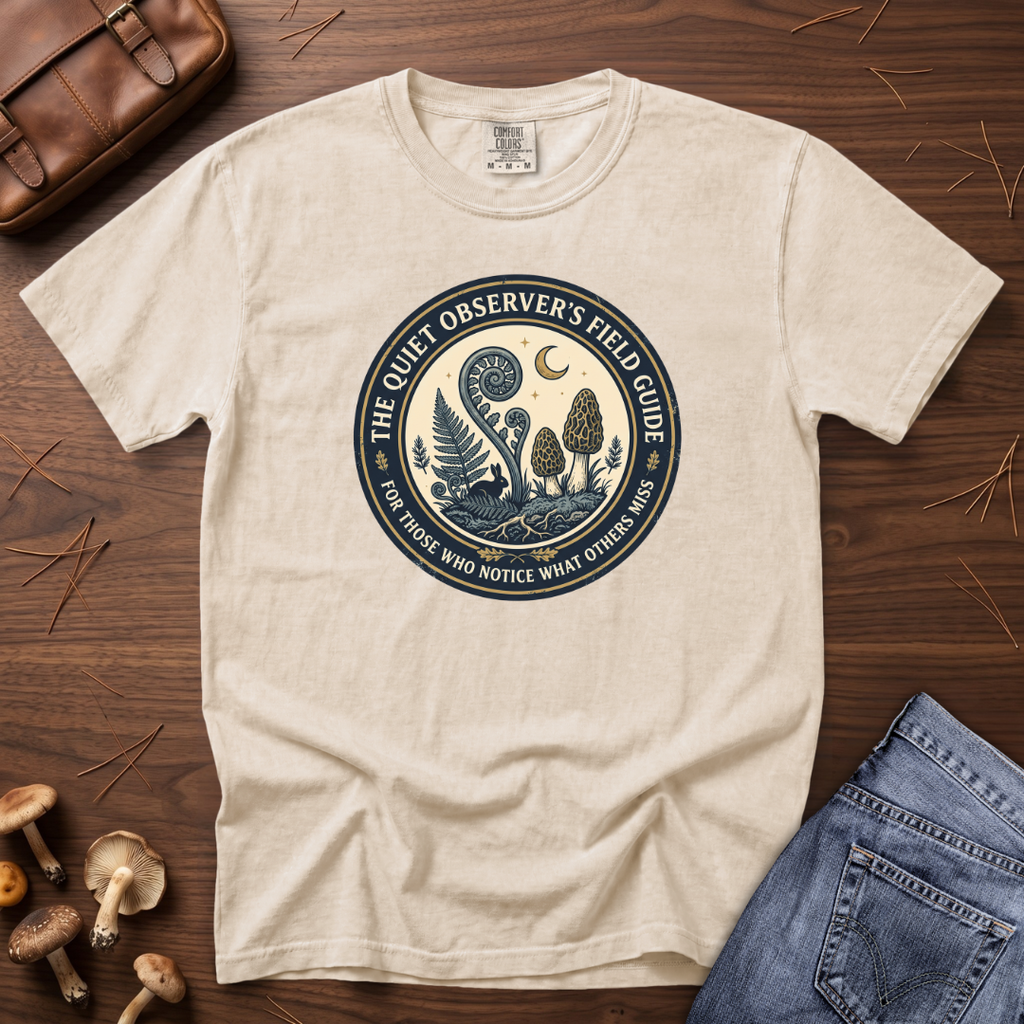 Quiet Observer's Field Guide Mushroom Fern Badge T-Shirt