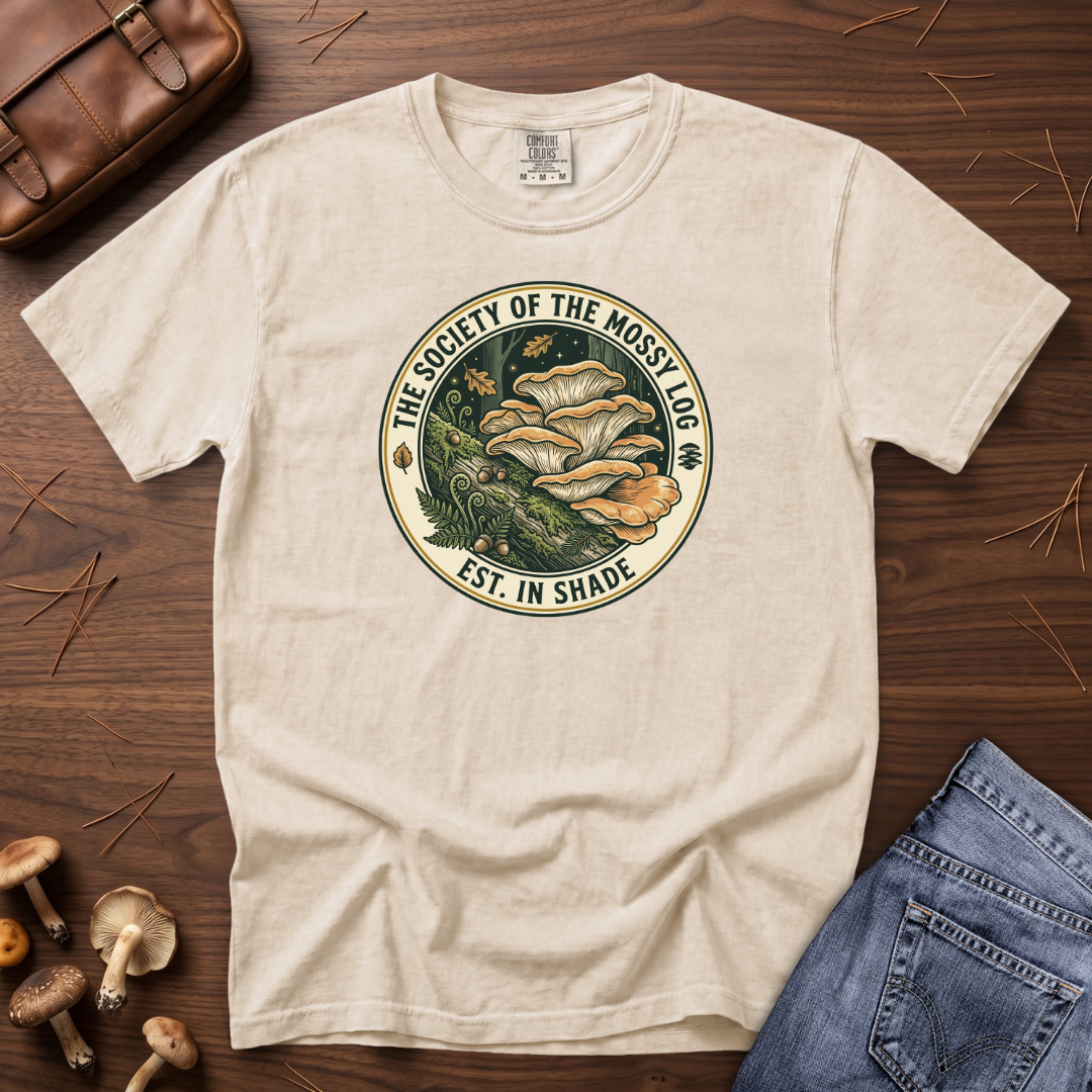 Society of the Mossy Log Mushroom Badge T-Shirt