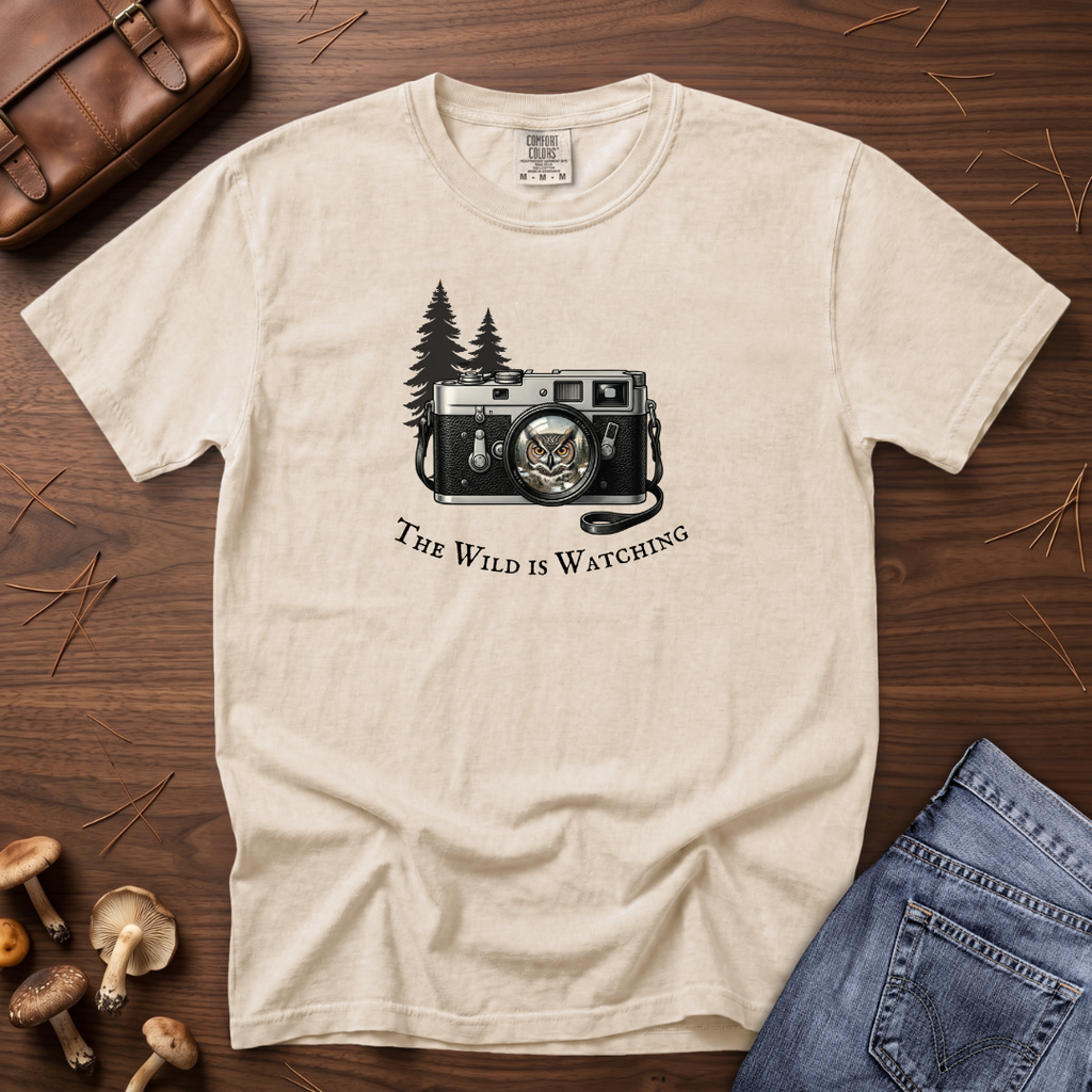 Owl, The Wild is Watching Camera T-Shirt