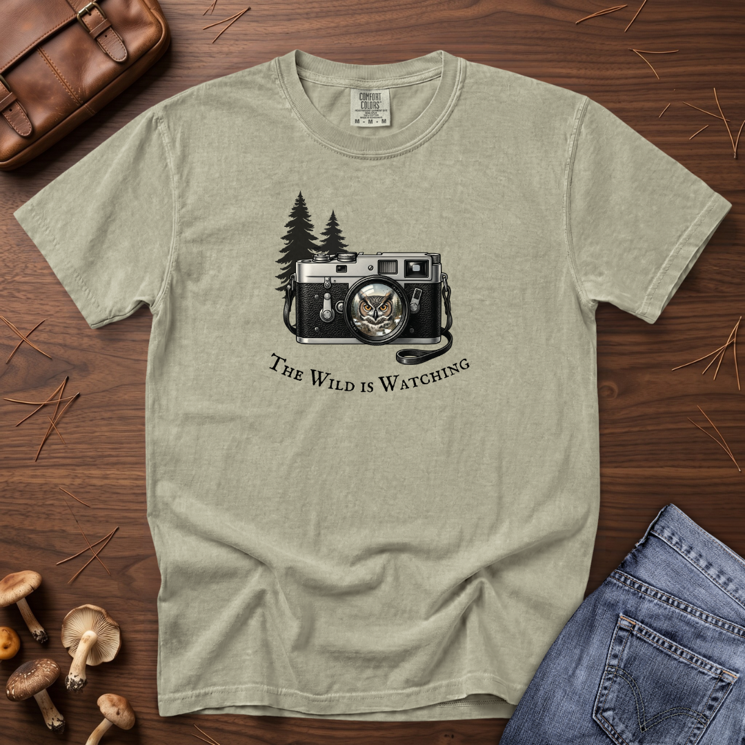 Owl, The Wild is Watching Camera T-Shirt