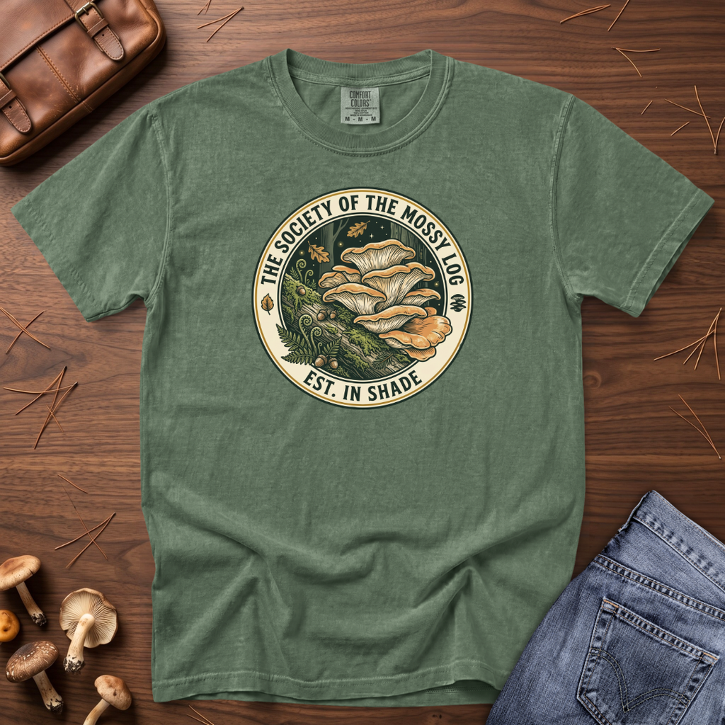 Society of the Mossy Log Mushroom Badge T-Shirt