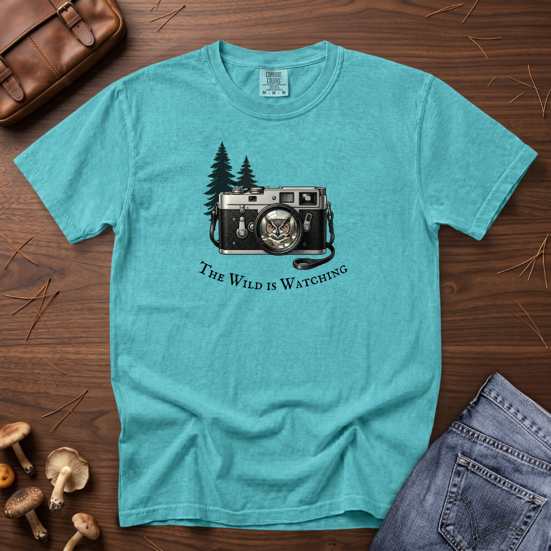 Owl, The Wild is Watching Camera T-Shirt