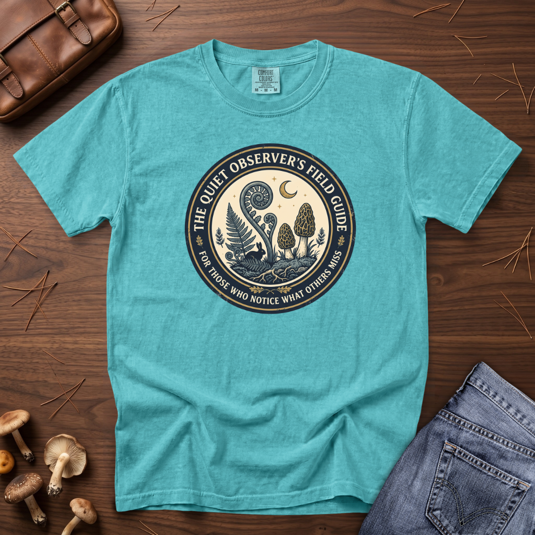 Quiet Observer's Field Guide Mushroom Fern Badge T-Shirt